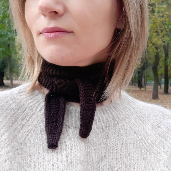 Brown small scarf Sophie. Soft Merino Wool Scarf neck kerchief. Gift idea for her