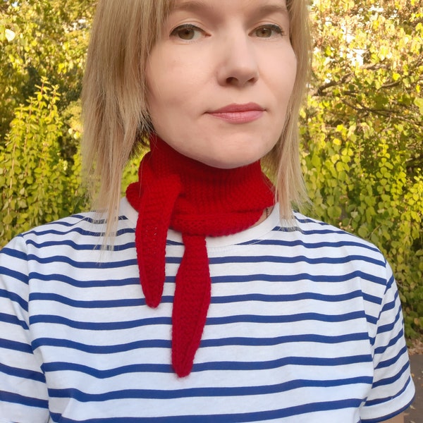 Red small scarf neck kerchief, Merino Wool Scarf Sophie. Soft scarf handmade, Knitted little neck scarf neckwarmer