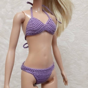 Doll bikini, Purple classical bathing suit for doll 11.5 inch, Violet fashion swimwear for doll, Hand made clothes for 1:6 scale doll