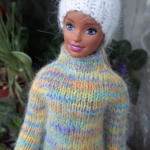 Doll clothes - Angora SWEATER for doll 11.5 inch. Hand made doll sweater long sleeve, doll jumper handmade, Fashion doll knitwear 1/6 scale
