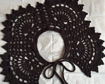 Black Chunky Lace Collar Oversized | Large Detachable Crochet Collar Handmade | Vintage Style Neck Collar for Women