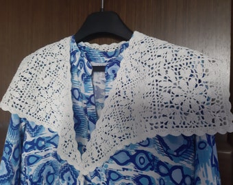 Oversized ivory lace collar cotton, Large Statement Collar Handmade, Crochet detachable wide collar, Peter Pan Collar, Fake collar cape