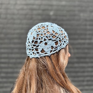 Handmade Crochet Mesh Beanie | Floral Lace Shiny Hat with Glass Beads | Unique Design Summer Hat