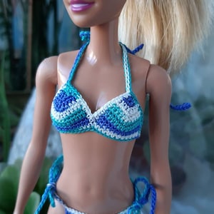 Doll bikini, White/Blue striped swimsuit, Fashion bathing suit for 11.5 inch doll, doll swimwear, Beach clothes for 1:6 scale doll