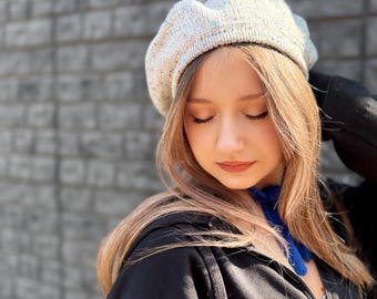 5743 Knitted Beret Hats For Women, French Beret Hat With Small Glitter Bedazzled Knit Beret: Women main image 4