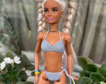 Doll bikini sky blue, Doll swim suit for doll 11.5-12 inch, Doll bathing suit, Doll swimwear, Realistic doll clothes for 1:6 scale doll