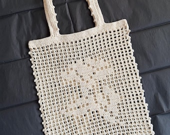 Sac à main de créateur au crochet avec fleur, petit sac en filet de coton, sac bohème fait main, sac à main au crochet