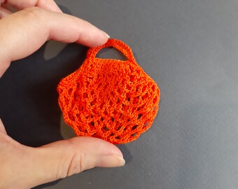 Miniature String Bag for doll. Dollhouse Accessories 1:6 scale doll. Tiny Retro Net Bag. Orange Shopping Bag for Dolls. Avoska doll handbag