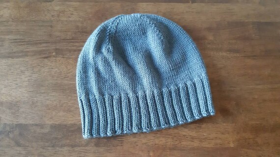 XL Mens Hat Grey Beanie Man Hand Knit 
