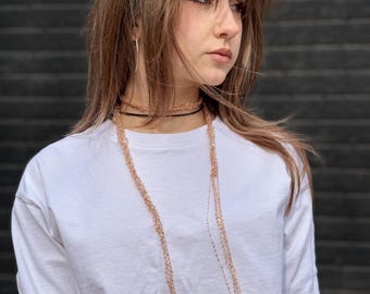 Collier écharpe doré à paillettes fines de l'an 2000 - Cravate étroite tricotée à la main pour écharpe de luxe