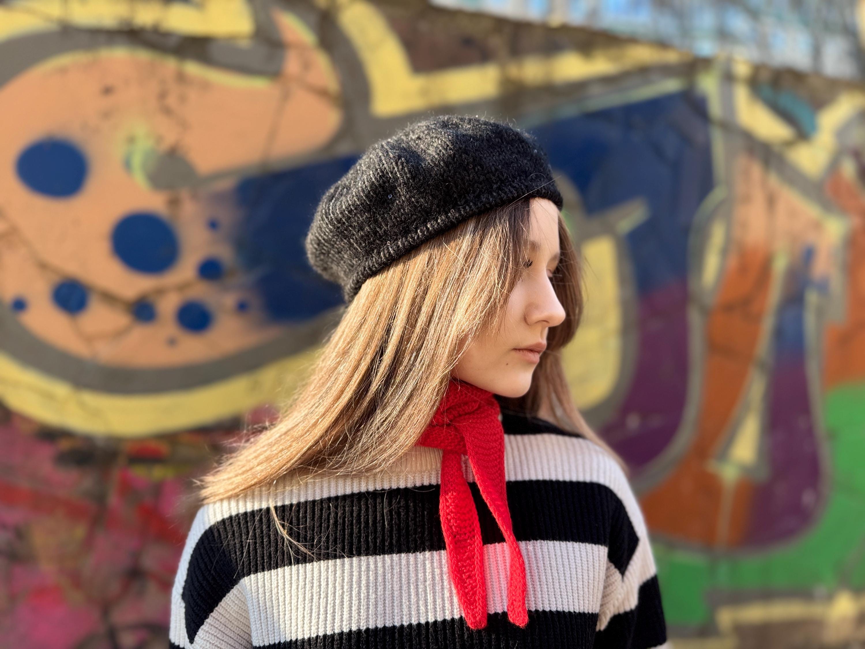 Sparkle Beret Hat Black & Gray, Small French Beret for Women  display picture 1