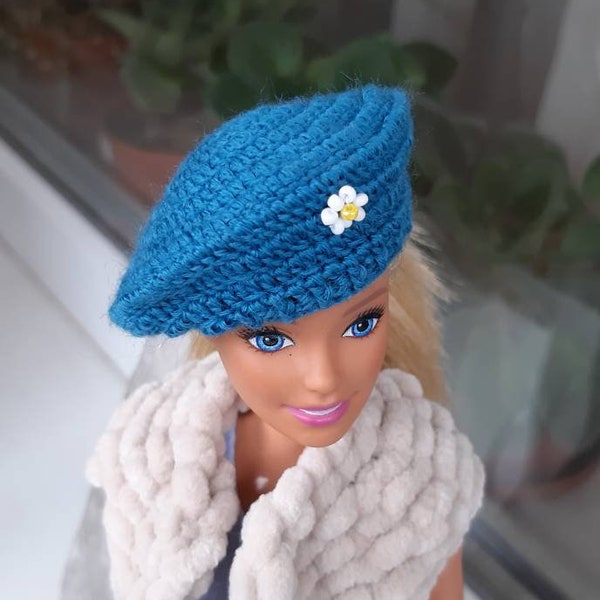 Doll beret: Daisy beret for doll, Miniature beret hat for doll 11.5-12 inch, Spring dolls hat, Fashion doll outfit 1/6 scale doll