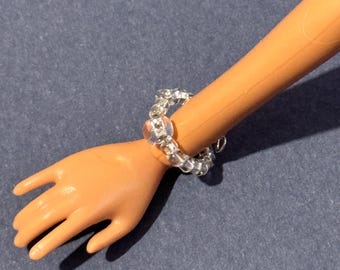 Doll bracelet 1/6 - Clear silver seed beaded bracelet for fashion doll 11.5-12 inch. Tiny bracelet Doll jewelry, miniature bracelet for doll