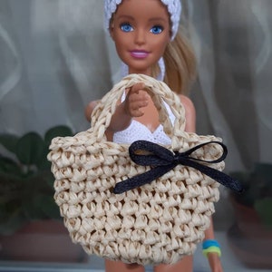 Puppen Handtasche. Stroh Miniatur Tasche für Puppe. Puppenhaus Zubehör 1:6 Puppe. Winzige Einkaufstasche. Sommer Tasche für Puppen. Strand Puppenhandtasche