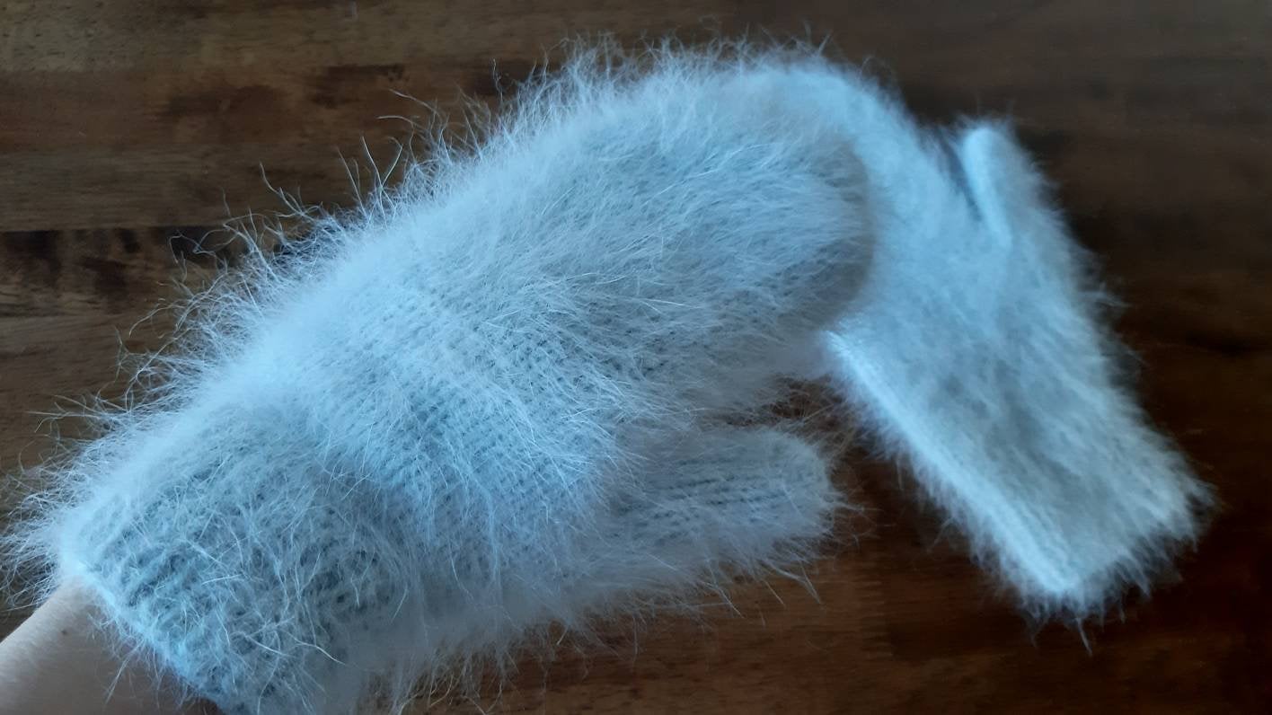 Gray Angora Mittens Women. Winter Mittens. Fluffy Knitted - Etsy