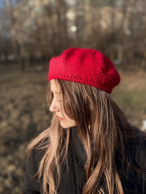 7383 Knitted Beret Hats For Women, French Beret Hat With Small Glitter Bedazzled Knit Beret: Women main image 4