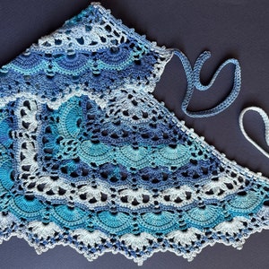 Wave Lace Headscarf, Cotton Striped White/Blue Ombre Bandana, Gradient Lace Head Kerchief, Striped Hair Scarf, Limited Edition