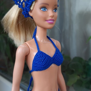 Doll bikini - Blue classical bathing suit for doll 11.5 inch. Fashion swimwear for doll. Doll outfit. Doll bandana. Beach doll clothes 1/6