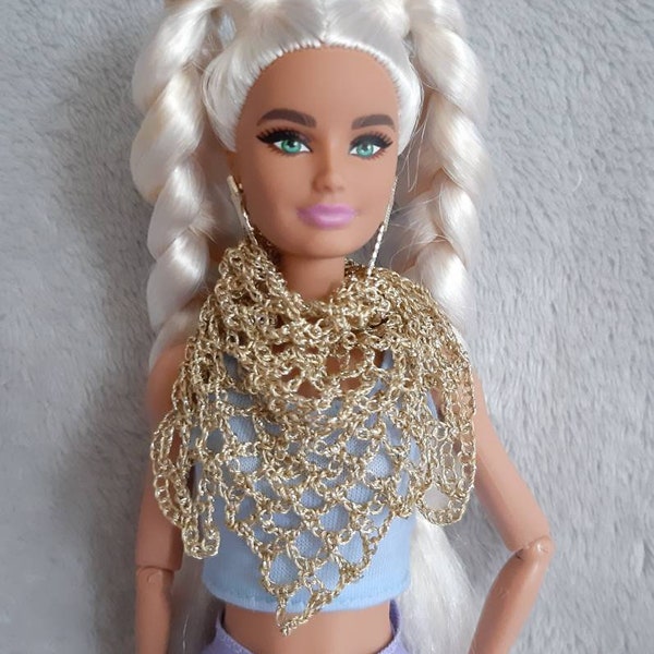 Doll shawl. Golden triangle scarf for 11.5-12 inch doll. Doll lace scarf shawl, Miniature doll scarf. Festive Doll outfit 1/6 scale