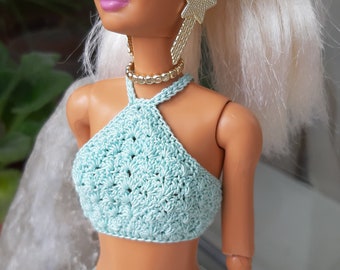 Doll clothes - Doll crop top 1:6. Mint crochet top for 11.5 inch dolls. Halter top for doll, doll outfit. Fashion doll clothes