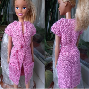 Doll clothes- Pink long CARDIGAN vest with pockets for doll 11.5 inch, Knit doll cardigan robe, Fashion doll outfit for 1:6 scale doll