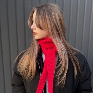 Red Scarf Sophie medium scarf neck kerchief, Kid Mohair Silk scarf. Warm soft scarf, Elegant style hand knitted scarf neckwarmer