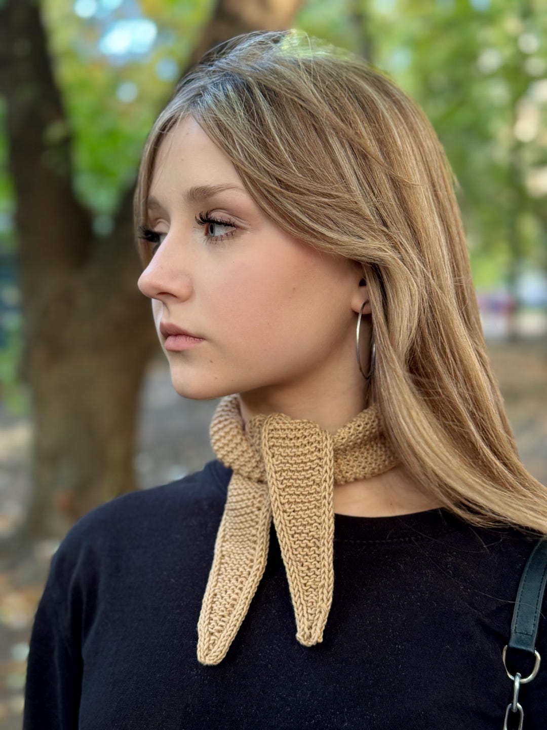 Small Neck Scarf Beige Scarf Sophie. Short Soft Scarf Cotton, Fashion