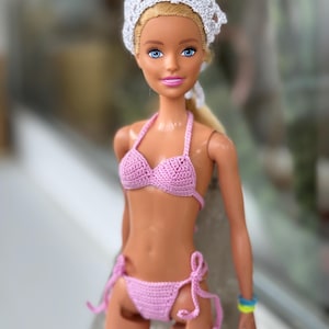 Pink bikini for doll 11.5 inch, doll swim suit, Fashion doll bathing suit, swimwear for dolls, Hand made clothes for 1:6 scale doll