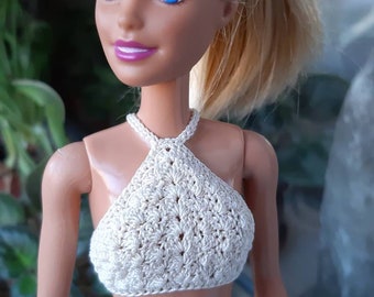 Doll clothes - Doll crop top. Cream crochet top for 11.5 inch dolls. Halter top for doll, doll outfit. Handmade clothes for 1:6 scale doll