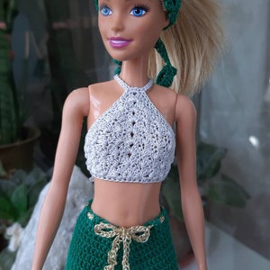 Doll clothes - Doll crop top. Gray crochet top for 11.5 inch dolls. Summer top for doll, doll outfit. Handmade clothes for 1:6 scale doll