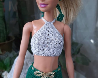 Doll clothes - Doll crop top. Gray crochet top for 11.5 inch dolls. Summer top for doll, doll outfit. Handmade clothes for 1:6 scale doll