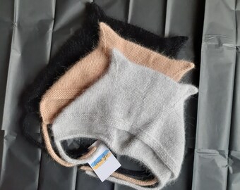 Bonnet tricoté hiver, bonnet diable adulte, bonnet Kitty femme, bonnet oreilles de chat adulte. Chapeau d'Halloween, Chapeau angora duveteux rigolo pour femme