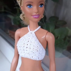 Doll clothes - Doll crop top. White crochet top for 11.5 inch dolls. Halter top for doll, doll outfit. Fashion doll clothes 1:6 scale