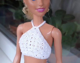 Doll clothes - Doll crop top. White crochet top for 11.5 inch dolls. Halter top for doll, doll outfit. Fashion doll clothes 1:6 scale