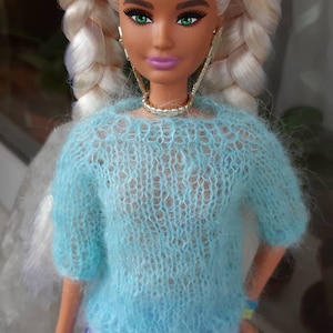Doll sweater - Mint Mohair Sweater for doll 11.5 inch, jumper for doll, Fashion doll clothes, Doll outfit, Clothes for dolls 1:6 scale