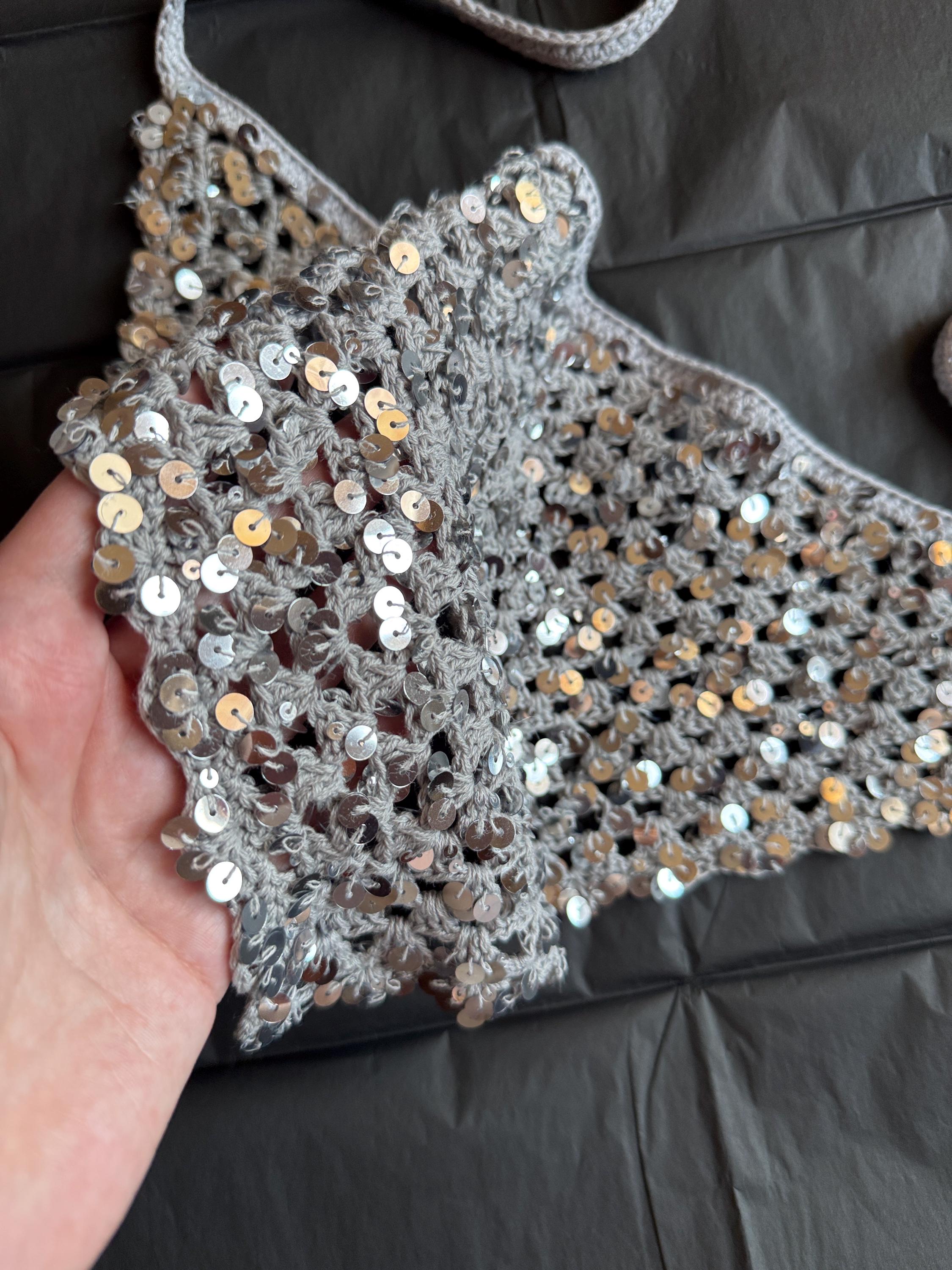 Head Bandana. Silver Sequins & Gray Beads. Hook & Eye Closer. New With Tag. Silver Sequin Knot Headband | Hair Accessories by Nine Designs main image 3