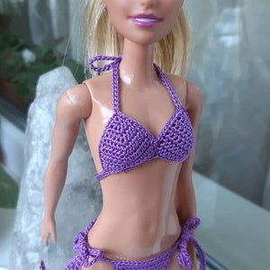Purple bikini for doll 11.5 inch, doll swim suit, Fashion doll bathing suit, swimwear for dolls, Hand made clothes for 1:6 scale doll