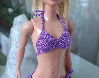 Purple bikini for doll 11.5 inch, doll swim suit, Fashion doll bathing suit, swimwear for dolls, Hand made clothes for 1:6 scale doll