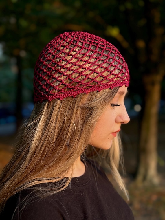Burgundy Mesh Beanie Hat With Mini Sequins, Sparkly Beanie  display picture 3