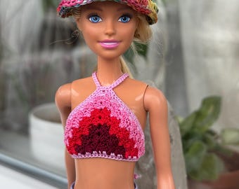 Doll clothes - Doll crop top Red Striped crochet top for 11.5 inch dolls. Halter top for doll. Realistic doll clothes for 1:6 scale doll