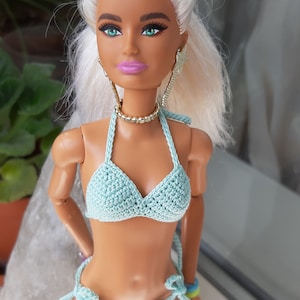 Mint bikini for doll 11.5 inch, Beach doll swim suit, Fashion doll bathing suit, swimwear for dolls, Summer doll clothes for 1:6 scale doll