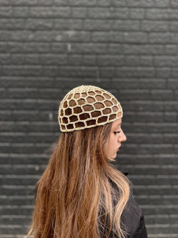 Handmade Crochet Mesh Beanie | Cotton & Sequins | Trendy  display picture 1