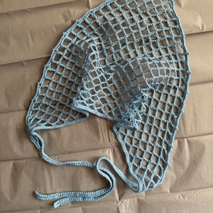 Blue mesh net bandana kerchief. Luxury cotton triangle lace head scarf. Mesh bandana, trendy bandana, women hair accessory summer headpiece