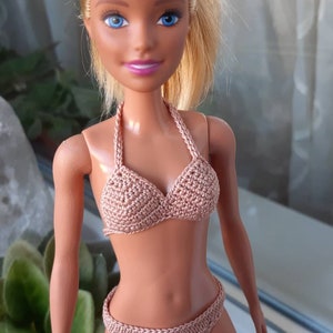 Beige bikini for doll 11.5 inch, doll swim suit, Fashion doll bathing suit, swimwear for dolls, Hand made clothes for 1:6 scale doll