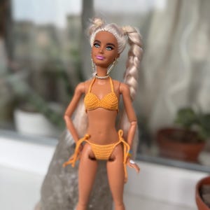 Orange bikini for doll 11.5 inch, doll swim suit, Fashion doll bathing suit, swimwear for dolls, Hand made clothes for 1:6 scale doll