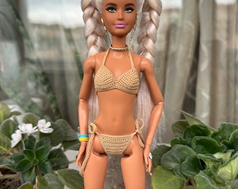 Beige toffee bikini for doll 11.5 inch, doll swim suit, Fashion doll bathing suit, swimwear for dolls, Hand made clothes for 1:6 scale doll