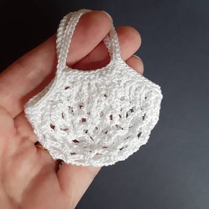 White Miniature String Bag for doll. Dollhouse Accessories 1:6 scale doll. Shopping Bag for Dolls 12 inch. Avoska doll handbag