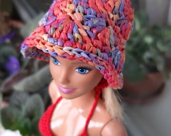 Sun hat for barbie barbie clothes handmade crochet hat for 1:6 scale dolls summer hat for 12 inch dolls doll miniature wide-brim hat