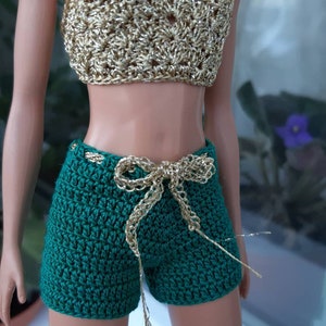 Doll clothes - Shorts with golden belt. Emerald green shorts for 11.5 inch dolls. Handmade doll clothes for 1:6 scale doll