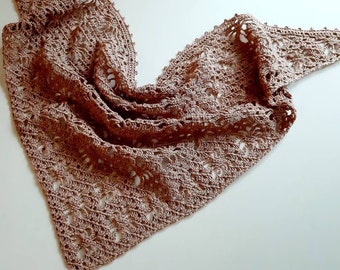 Elegant fall neck scarf kerchief handmade. Hand knit cotton scarf bandana. Large triangle neck scarf women